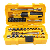 DEWALT DWMT45422 1/4" Drive 50-Piece Mechanics Tool Set - SAE & Metric, Cr-V Steel, Compact Case - Socket, Bit & Accessory Kit for Auto, Bike & Home Repair
